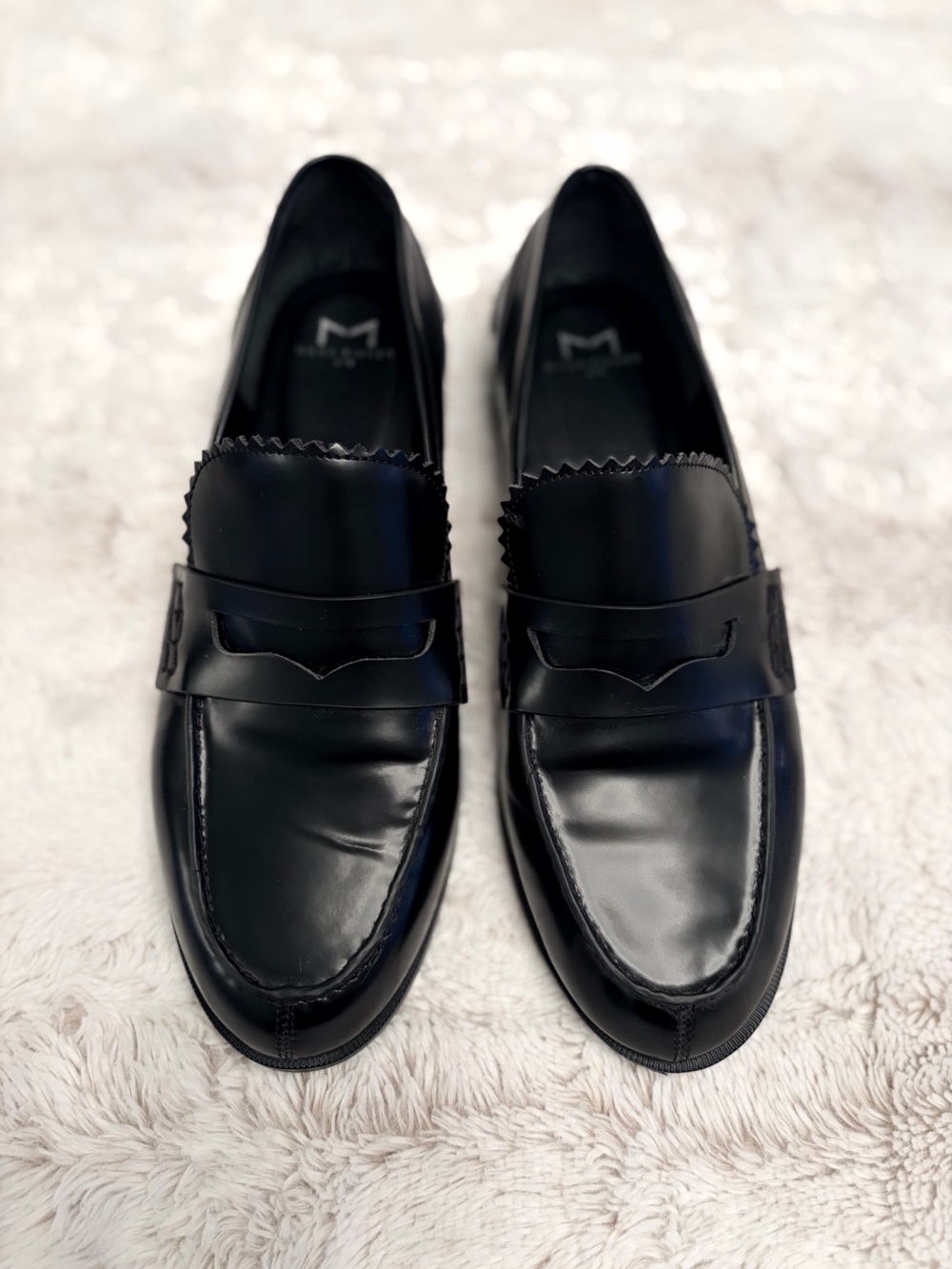 Marc Fisher LTD Milton Black Leather Penny Loafers Size 8M Office Siren Preppy